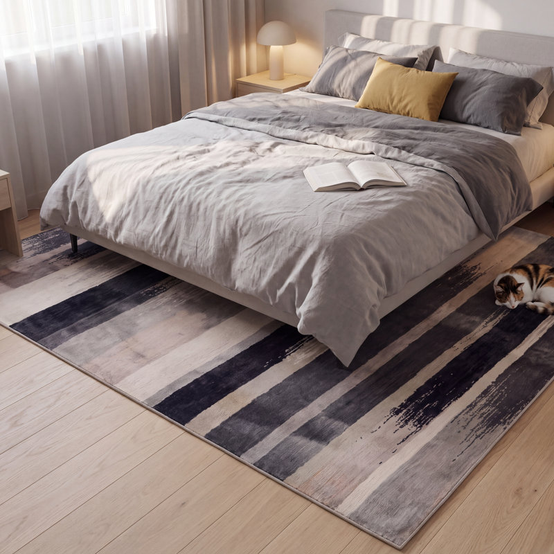 Tapis Shoal moderne à rayures grises et noires brossées, lavable à la machine, antidérapant, à poils courts, pour l'intérieur et l'extérieur, adapté aux animaux domestiques, idéal pour le salon, la chambre, la salle à manger, l'entrée, le corridor ou le bureau.
