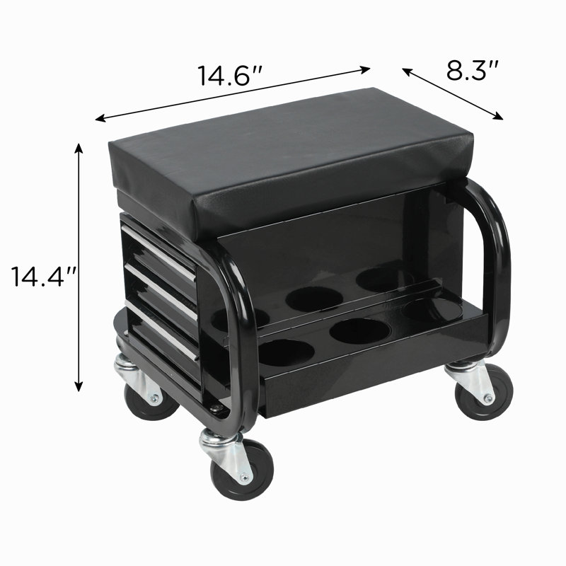Rolling Creeper Garage/Shop Seat With Three Built-In Drawers, Rolling Tool Chest
