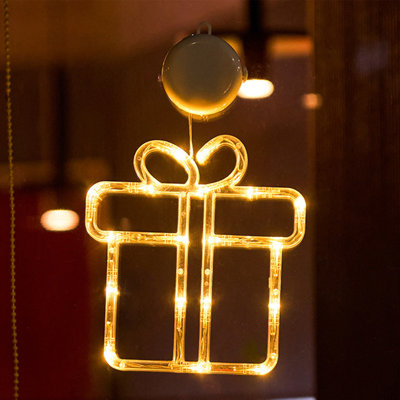 Christmas LED Light Decoration With Suction Cup Hook Christmas Tree Snowflake Snowman Battery Powered Indoor Bedroom Window Display Holiday Lights Warm White