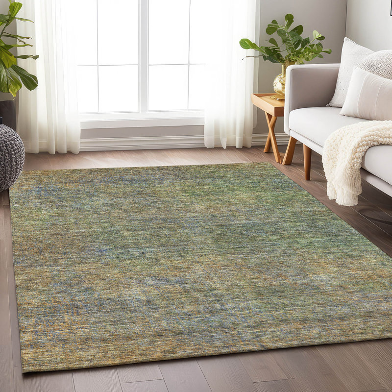 Tapis vert Prisco lavable à la machine de qualité supérieure, Rectangulaire 8 pi x 10 pi