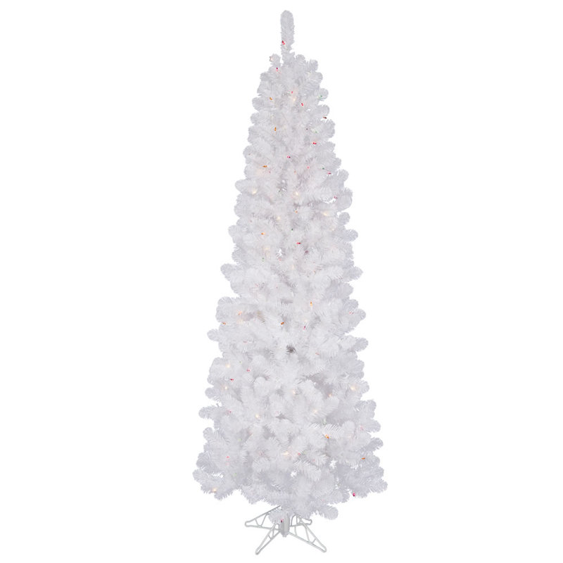 White Salem Pencil Pine 6.5'  White Pine Artificial Christmas Tree, Multi-colored LED, 6.5'  H