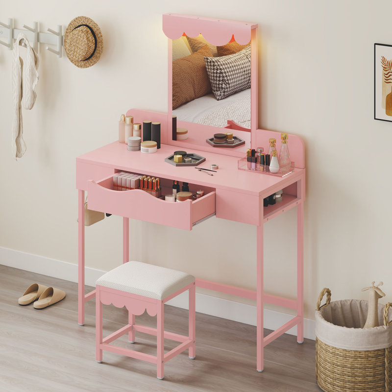 Dressing Table with Mirror, Pink