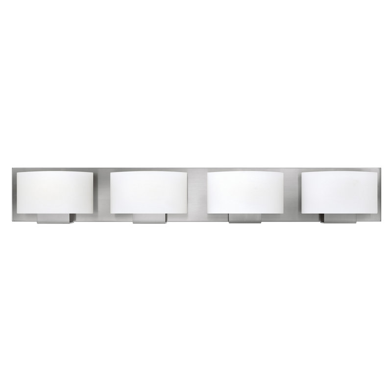 Mila 4-Light Modern Bath Vanity Fixture with Etched Opal Shades, Brushed Nickel, Halogen