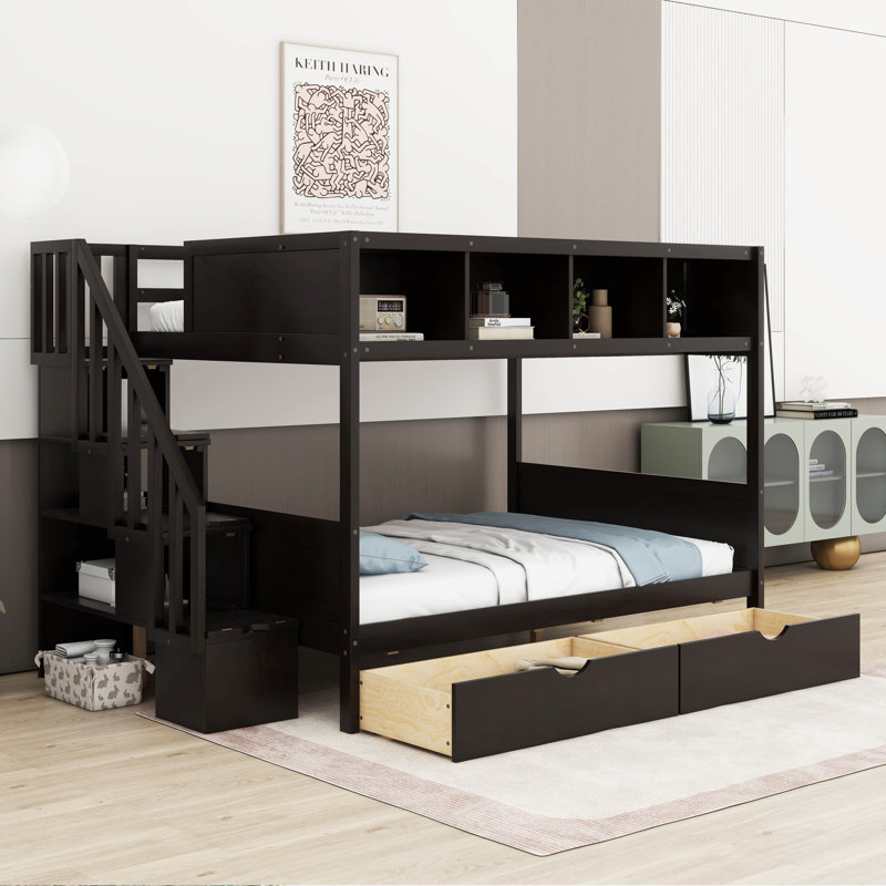 Leda Twin over Full Futon Bunk Bed with Bookcase by Runforrest, Espresso