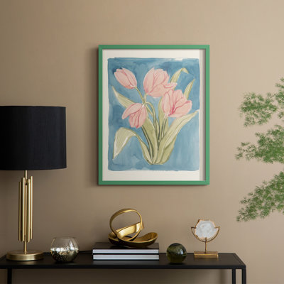 Tulipe, aquarelle, croquis I, reproduction encadrée - bois massif