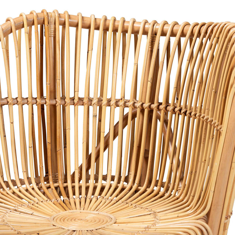 Chaise d'appoint moderne bohème avec rotin naturel et bois de teck