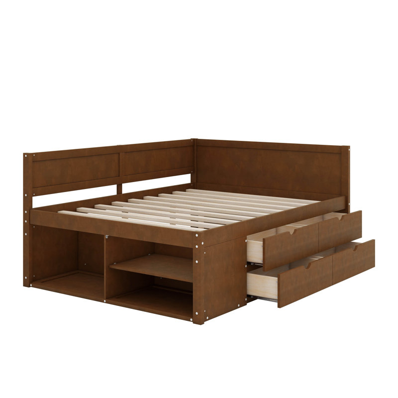 Full Size Daybed With Drawers And Shelves, Walnut