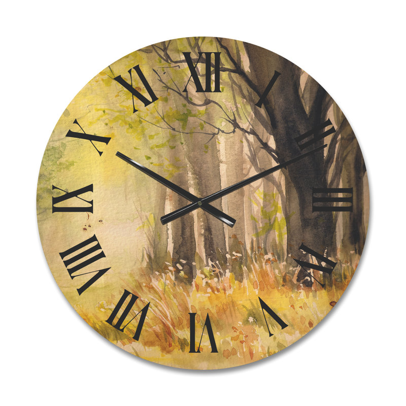 Horloge murale en bois Bright Sunshine Through the Forest Trees II, Moyenne