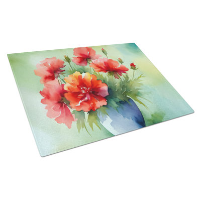 Ohio Scarlet Carnations in Watercolor Glass Cutting Board Large