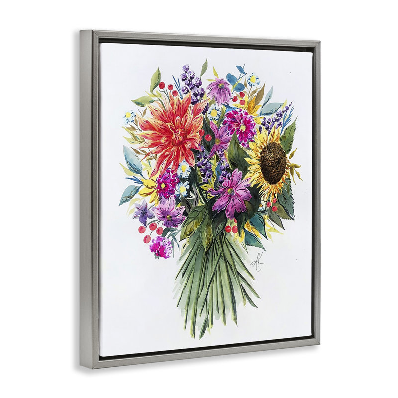 «Bright Wildflower Bouquet Floater» par Alexandria Gilbert Kincaid, Cadre flottant gris lustré, H 21 po x l 17 po