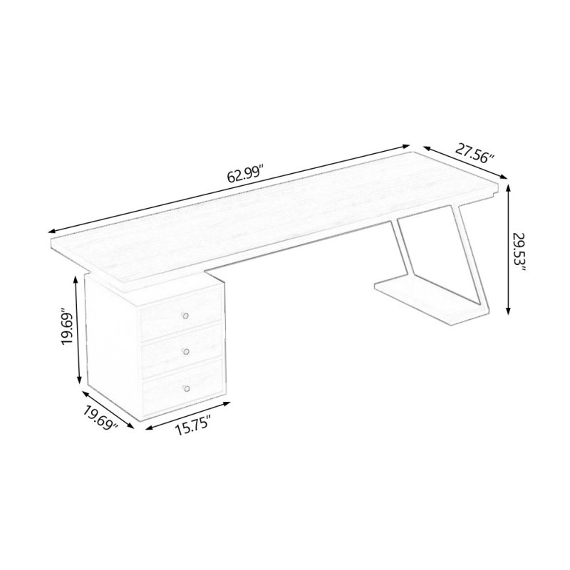 Bureaux rectangulaires noirs en bois massif, Orienté à gauche (vu de face), H 29,53 po x l 62,99 po x P 27,56 po