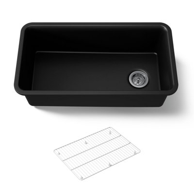 Cairn 33-1/2" x 18-5/16" x 9-1/2" Under-Mount Single-Bowl Kitchen Sink with Basin Rack
