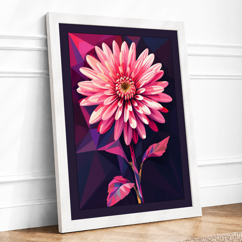 Pink Gerbera Geometric Botanical - Framed Print, A1 - 84.1 x 59.4 cm, White