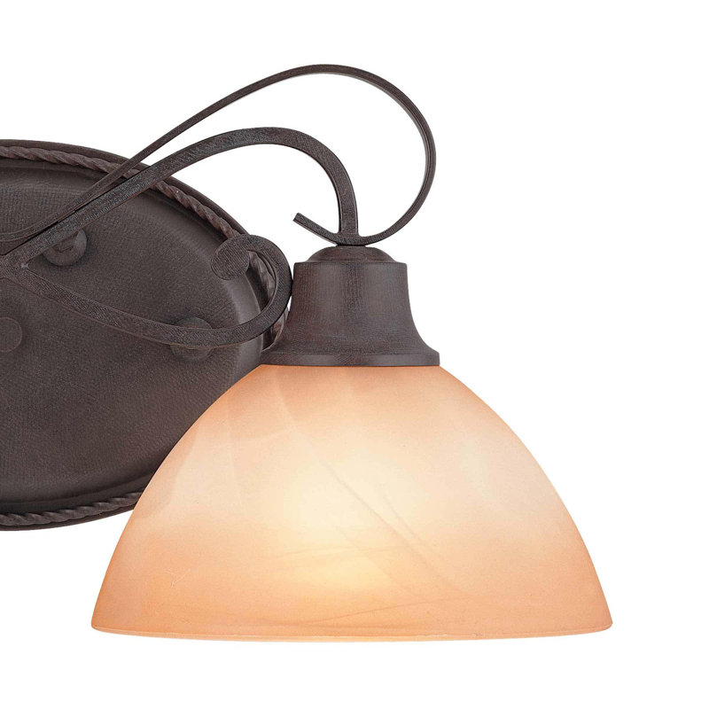 Altamonte 2-Light Indoor Frontier Iron Wall Mount Vanity Light with Amber Alabaster Glass Shades 