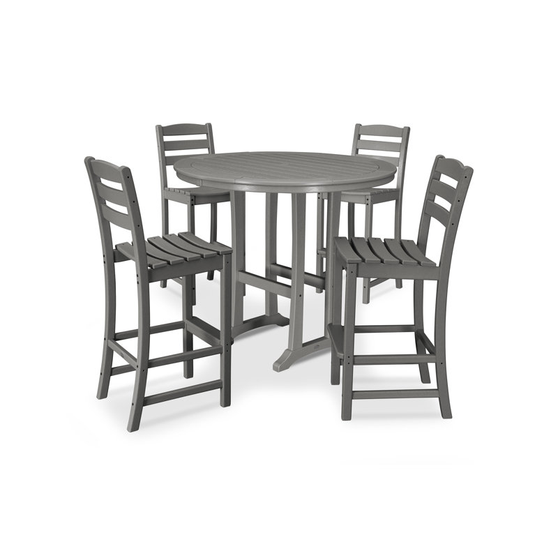 POLYWOOD La Casa Café 5-Piece Side Chair Bar Dining Set, Slate Grey