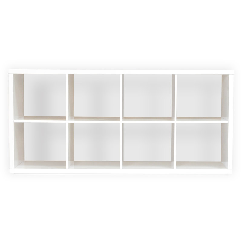 Malta 34.5" H x 72" W Wood Cube Bookcase, White Lacquer