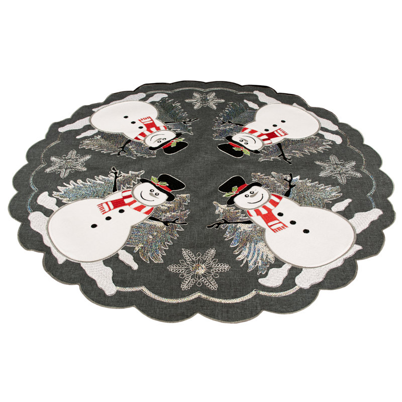 Bonhomme de neige et sapin de Noël gris anthracite, dessus de table rond de 34 po, Rond de 34 po