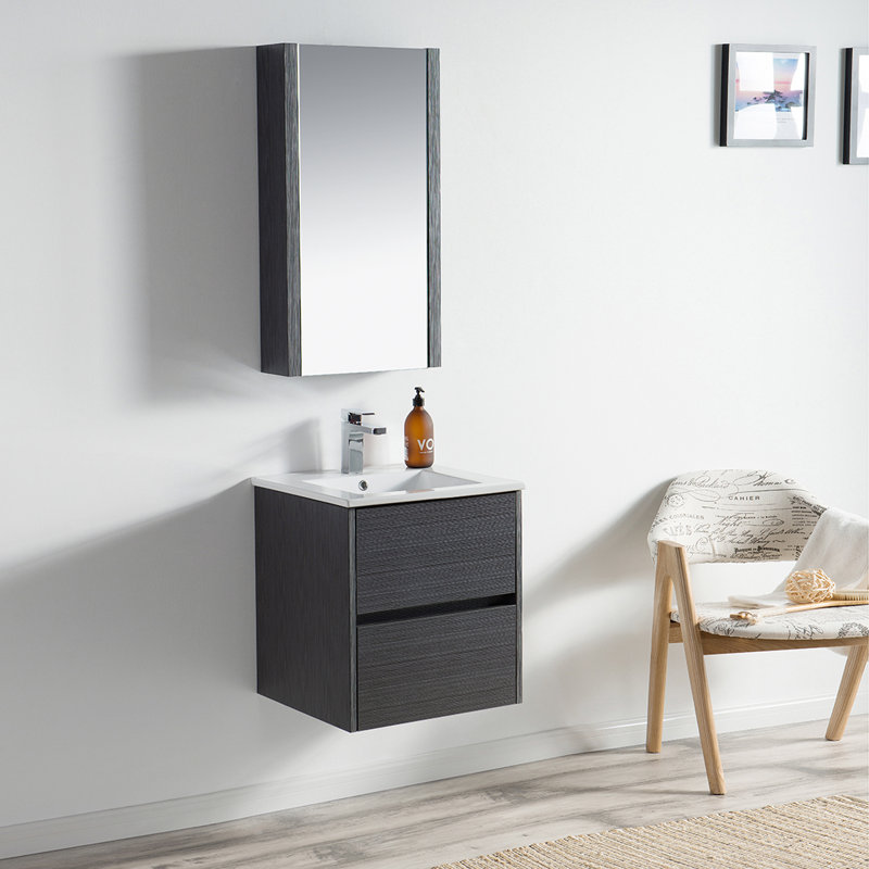 Meuble-lavabo simple 20 po avec lavabo en céramique et miroir, Gris argenté