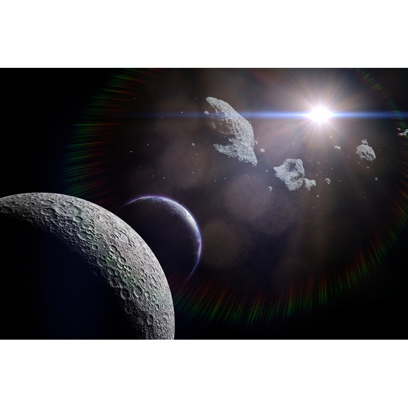 A Swarm Of Asteroids Moving Towards Planet Earth Crossing The Moon's Orbit by Dottedhippo - Wrapped Canvas Print