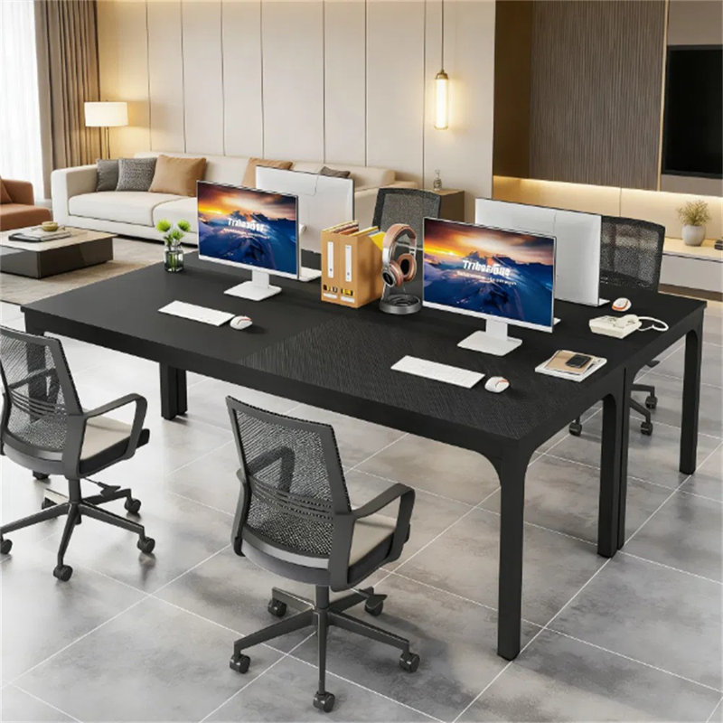 Long bureau d'ordinateur rectangulaire, bureau robuste pour 2 personnes, poste de travail de style industriel avec pieds réglables