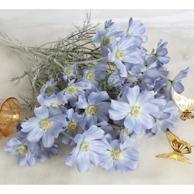 6 PCS marguerite fleurs artificielles 24 pouces fleurs bleues artificielles fleurs en soie pour les cuisines de fête de mariage décoration de la maison
