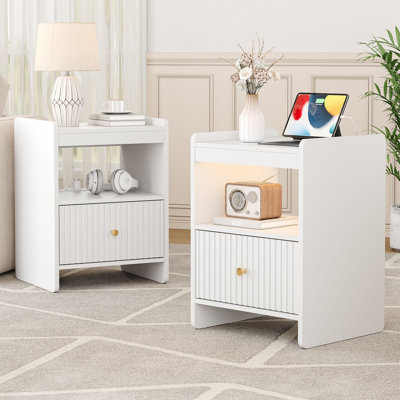 1 Drawer Set End Table with Storage and Built-in Outlets,Living Room End Side Table for Office,Bedroom,Living Roon