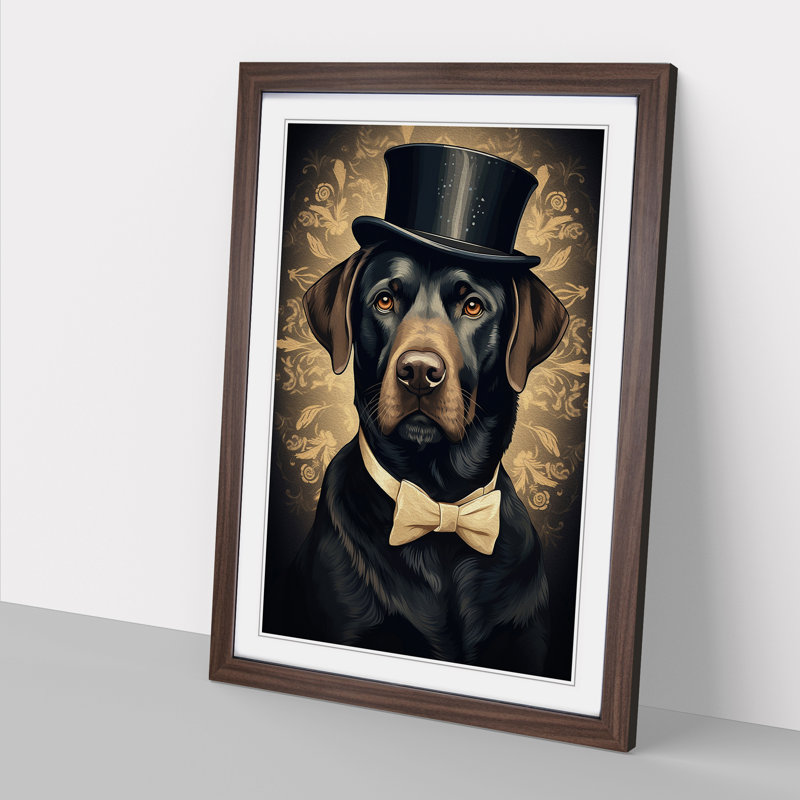 Labrador Retriever Art Deco - Single Picture Frame Print on Wood, 64cm H x 46cm W x 2cm D, Walnut Framed