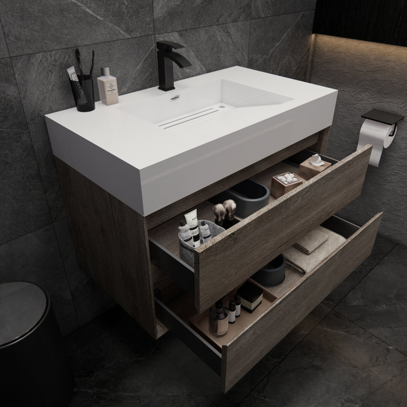 Meuble-lavabo simple 35,5 po Albizu, Gris