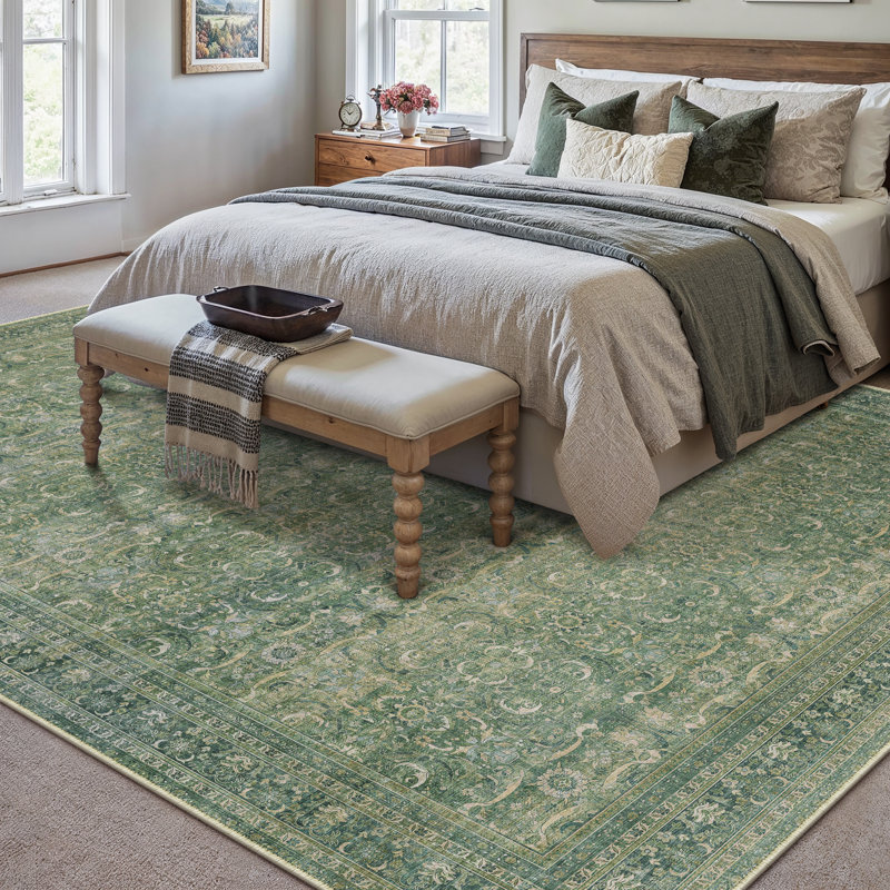 Amber Machine Washable Vintage Flora Area Rug with Non-Slip Backing, Rectangle 8' x 10'