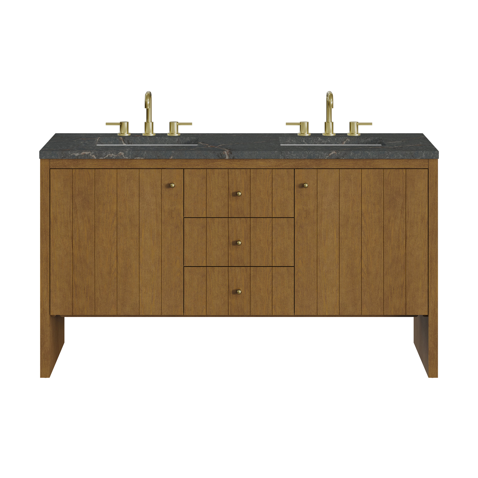 Hudson 60'' Double Bathroom Vanity, Parisien Bleu, 8" Widespread, Honey Brown