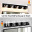 Éclairage pour salle de bain 5 lumières 32 po noir mat avec abat-jour carrés en verre transparent-286277785-293229504
