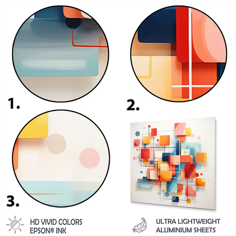 Midcentury Square And Shapes Harmony II - Abstract Metal Wall Art Decor, 29" H x 29" W