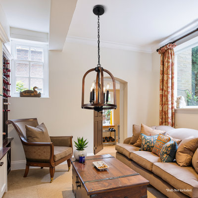 Lustres suspendus en bois brun à 4 lumières Farmhouse avec base de style bougie E12 pour le salon sans ampoules incluses
