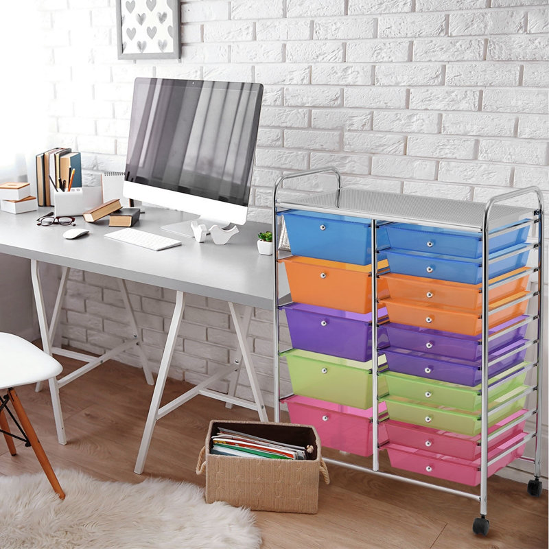 Barksdale 15-Drawer Utility Rolling Organizer Cart, Transparent Multicolor
