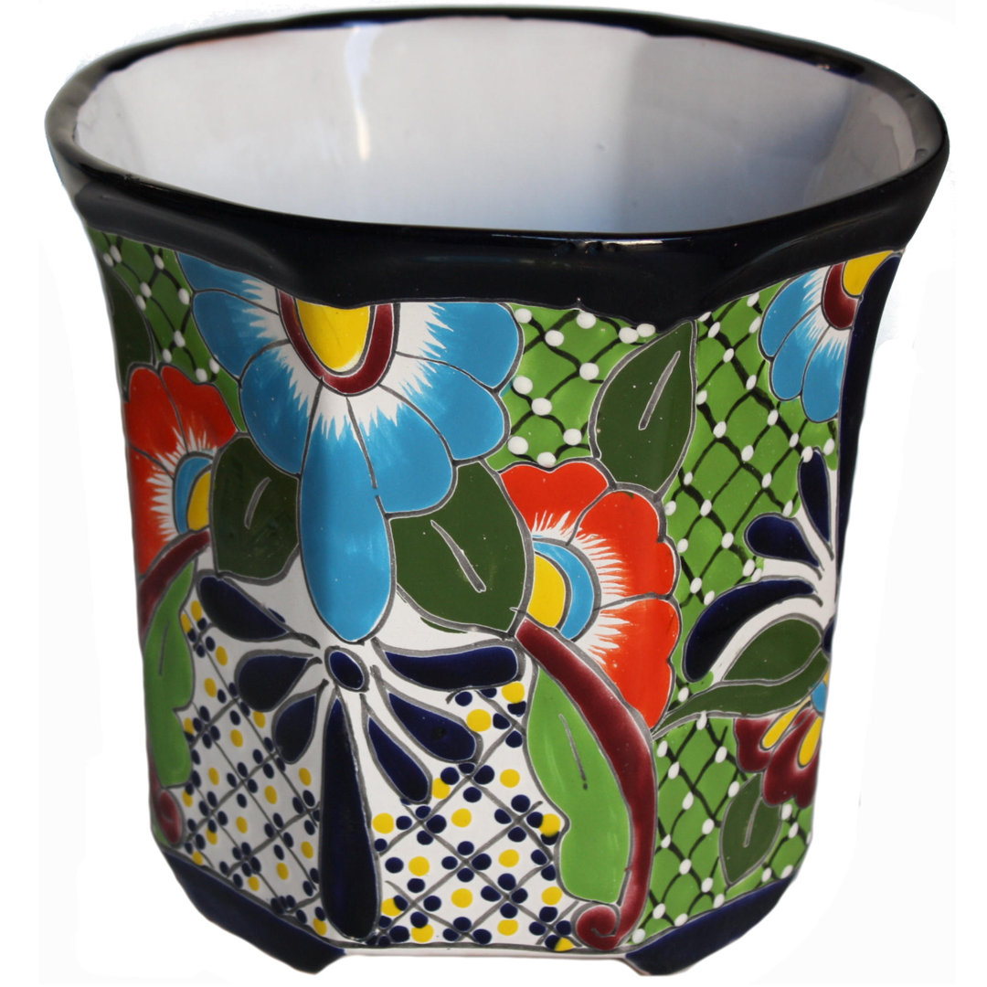 TalaMex Sevina Mexican Colors Talavera Ceramic Garden Pot Bungalow Rose