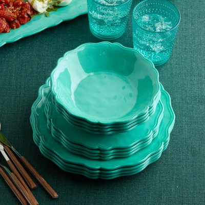 Isabella Indigo 12-Piece Melamine Dinnerware Set for 4 – Regal Indigo Glaze Plates & Bowls, Scalloped Edges, Durable Unbreakable Set for Indoor Dining, Picnics, and Entertaining