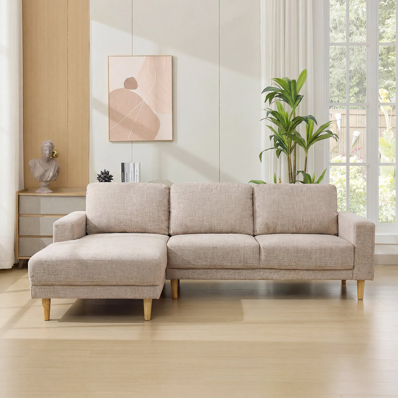 2-Piece 90" Upholstered L-Shaped Fabric Linen Corner Sofa, Oatmeal