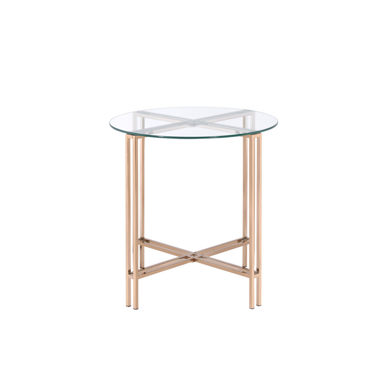 Table de bout Veises avec plateau en verre transparent et finition champagne