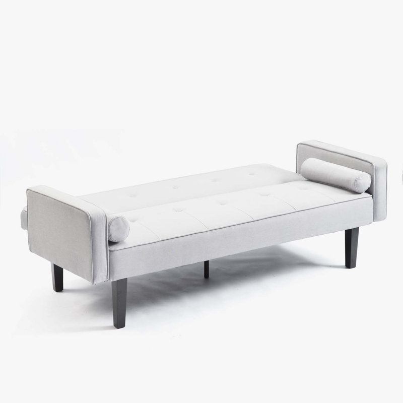 Console en bois massif 71,65 po Trayon, Tissu gris pâle
