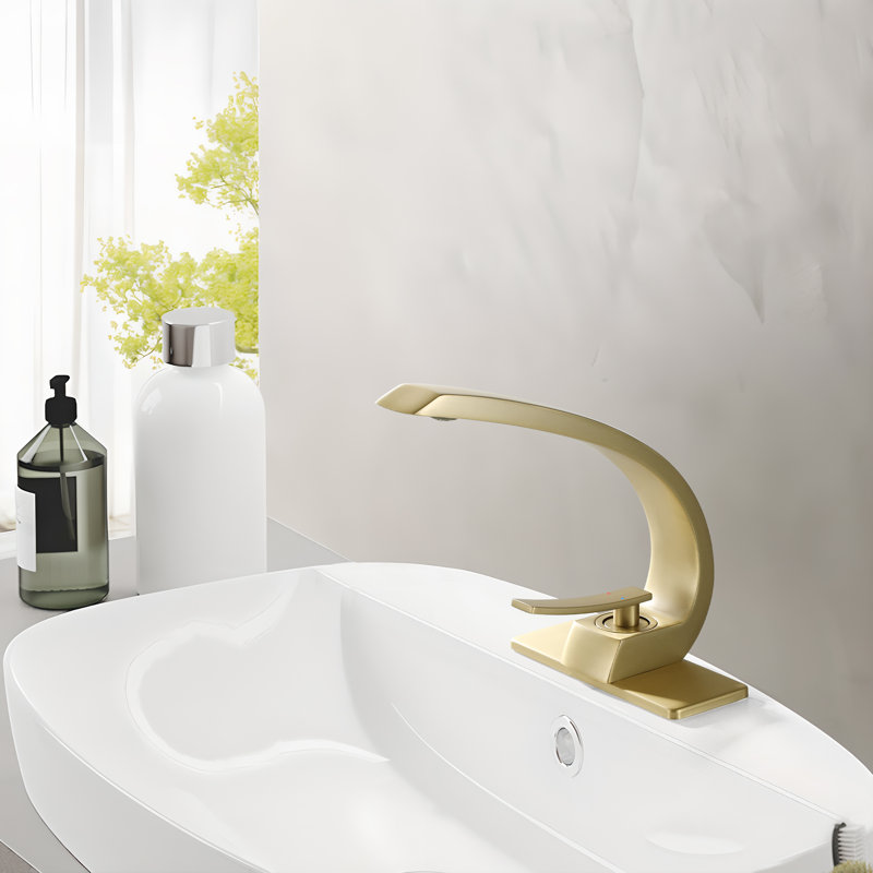 Robinet pour salle de bain à poignée simple Modern, Or brossé, Bonde incluse