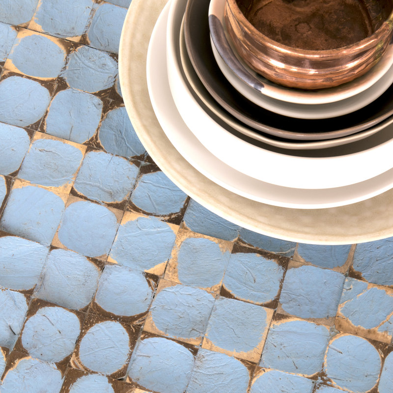 Juliette Coastal Blue Coconut Shell Mosaic Round End Table