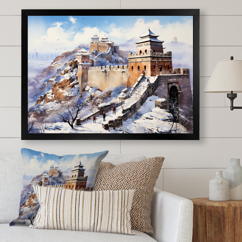 Paysage asiatique II sur toile, Cadre simple noir, H 16 po x l 32 po x P 1 po