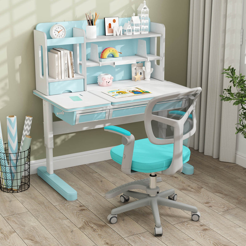 Chaise de bureau pour enfants avec hauteur réglable, accoudoirs et repose-pieds vert, Vert