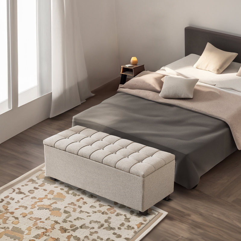 Banc de rangement rembourré 100% lin Heihachi, Beige