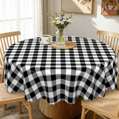Nappe en polyester à motif damier noir et blanc lavable à la machine