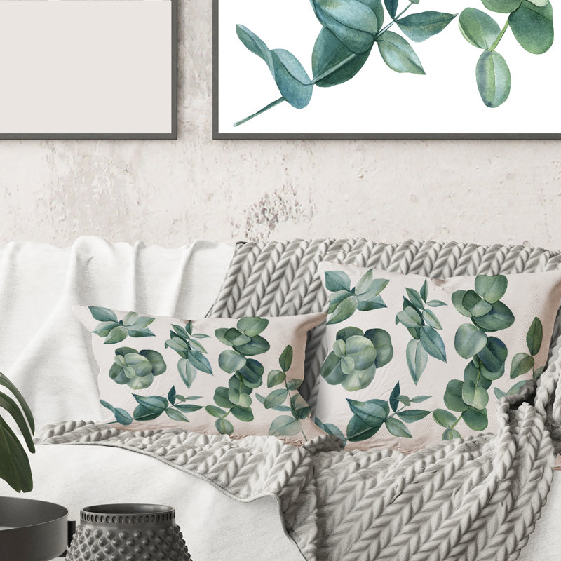 Housse et insert de coussin carré en feuilles d'eucalyptus, 16" x 16"