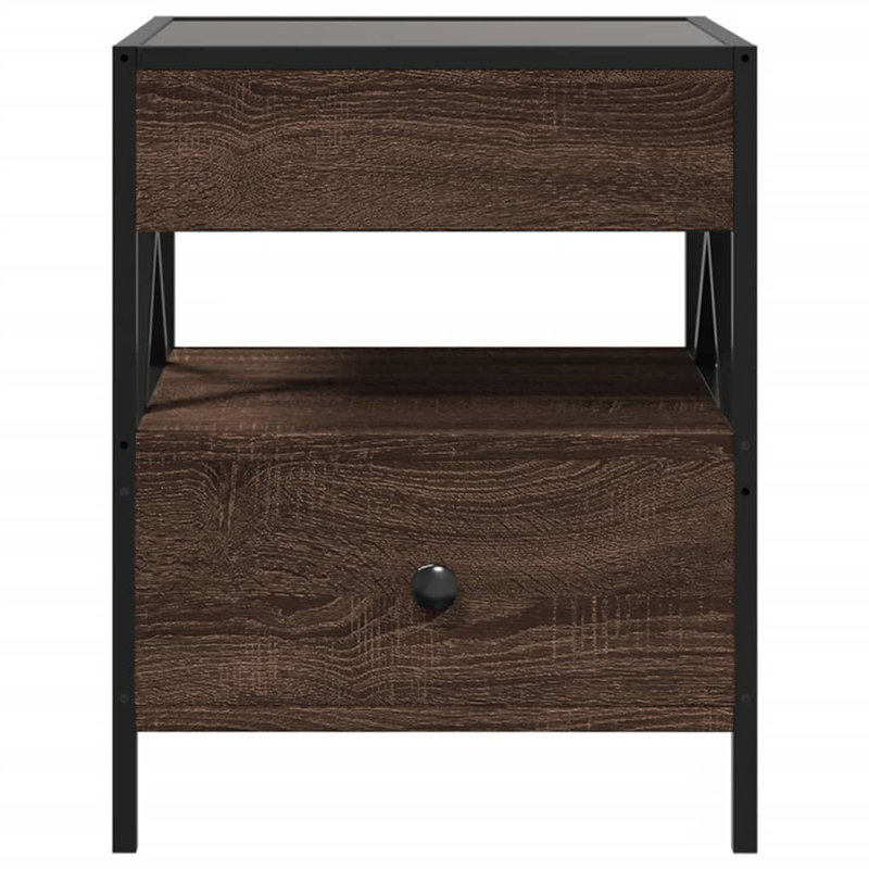 Daneli 40cm W Steel Bedside Table, Brown Oak