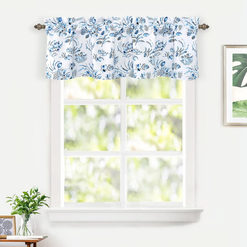 Navy Gray Floral Rod Pocket Thermal Insulated Valance