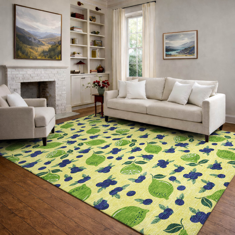 Premium Machine Washable Mayfield  Fruits Rug, Yellow, 9' x 12'