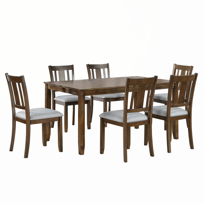Ensemble de table de salle à manger moderne 7 pièces avec 6 chaises rembourrées rectangulaires